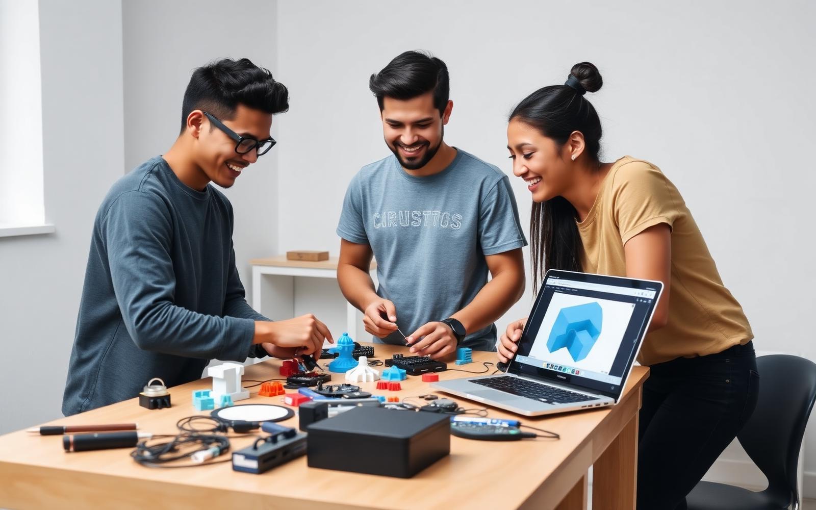 Equipo joven latino prototipando productos